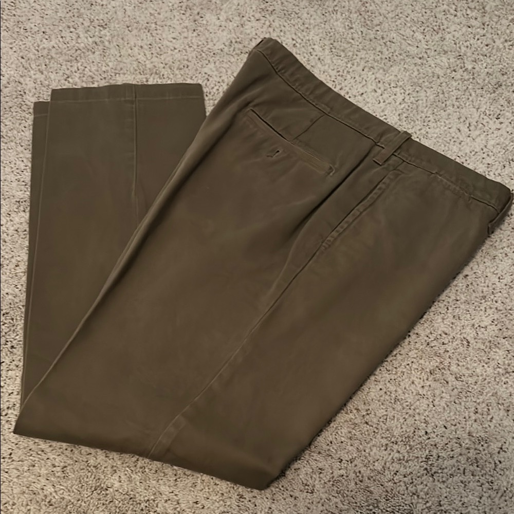 Men's Olive/Brown Khaki Pants 36W 32L Flat Front Coin Pocket Straight Hem